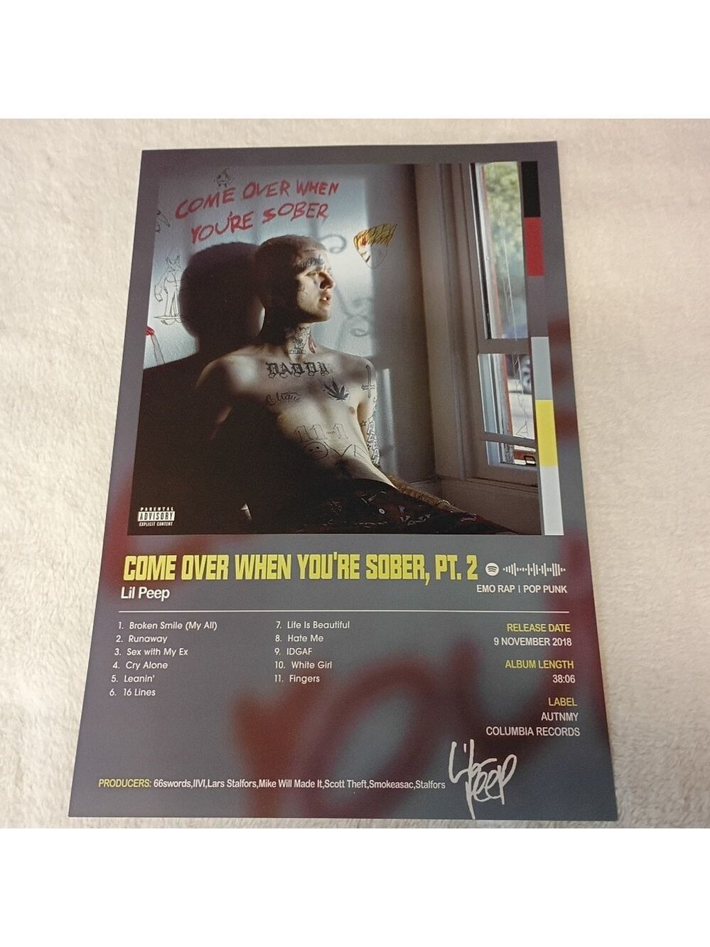 2/$10 Lil Peep 'Come Over When You're Sober, Pt. 2' Thick Cardstock Poster